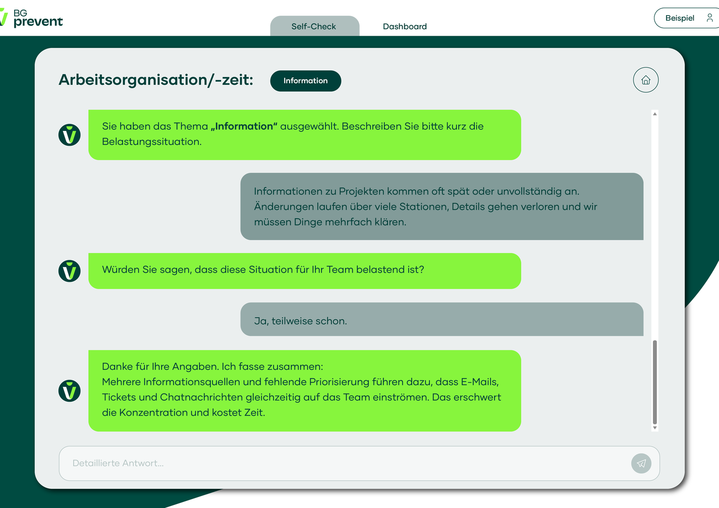 Eine Textoberfläche, die Probleme beim Austausch von Projektinformationen beschreibt. Dabei geht es um verspätete oder unvollständige Informationen sowie den Stress im Team, der durch Informationen aus vielen verschiedenen Quellen entsteht.